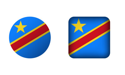 Flat Square and Circle Democratic Republic of the Congo National Flag Icons