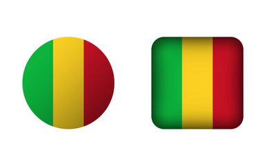 Flat Square and Circle Mali National Flag Icons