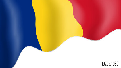 Romania country flag realistic independence day background. Romanian commonwealth banner in motion waving, fluttering in wind. Festive patriotic HD format template for independence day