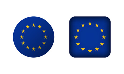 Flat Square and Circle European Union Flag Icons