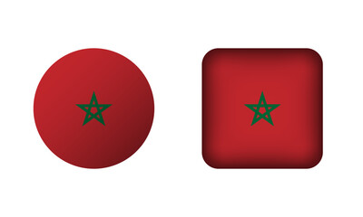 Flat Square and Circle Morocco National Flag Icons