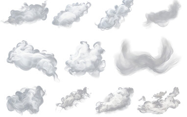 Realistic Smoke Icons Illustration on Transparent Background, PNG Format