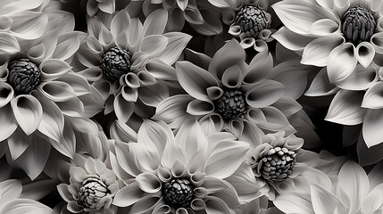 Black and White Photograph of realistic Retro Flower - Seamless pattern, endless tile