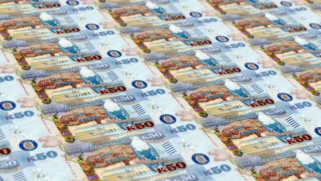 Zambia Zambian Kwacha 50 Banknotes Money Printing House, Printing Fifty Zambian Kwacha, Printing Press Machine Print out Zambian Kwacha, Being printed by currency press machine 50 Zambian