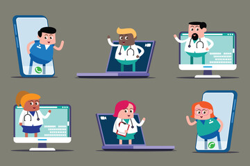 emotion cute vector, illustration flat cartoon character man, woman and doctor show explain feeling good health internal organs.