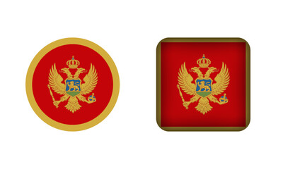 Flat Square and Circle Montenegro Flag Icons - obrazy, fototapety, plakaty
