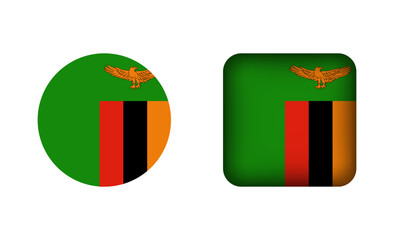 Flat Square and Circle Zambia Flag Icons