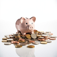 sparschwein mit geld müntzen münzen währung anlegen sparen zinsen dividende sparstrumpf rücklage