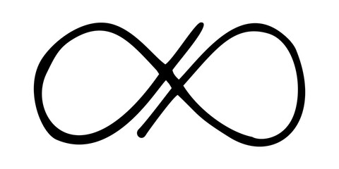 Infinity symbol hand drawn with ink brush. Thin line scribble icon. Modern doodle grunge outline. Png clipart isolated on transparent background - obrazy, fototapety, plakaty