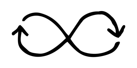 Infinity symbol hand drawn with ink brush. Thin line scribble icon. Modern doodle grunge outline....