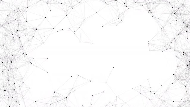 Network animation connected dots frame on white background with copy space. Seamless loop 4K	