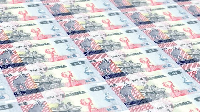 Zambia Zambian Kwacha 2 Banknotes Money Printing House, Printing Two Zambian Kwacha, Printing Press Machine Print out Zambian Kwacha, Being printed by currency press machine 2 Zambian