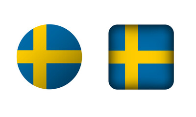 Flat Square and Circle Sweden Flag Icons