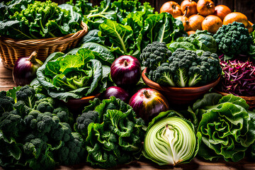 The fresh vegetables in the store are in full bloom when exposed to sunlight. Generative AI