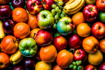 Fresh fruits of various colors appear in the store when exposed to sunlight. Generative AI