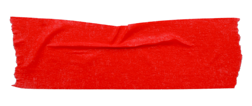 red crumpled torn tape isolated on transparent background.