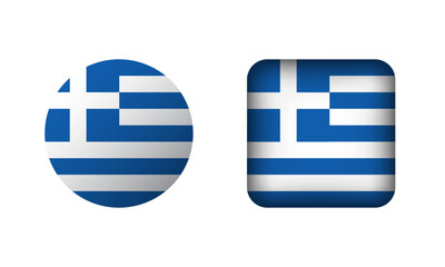 Flat Square and Circle Greece Flag Icons