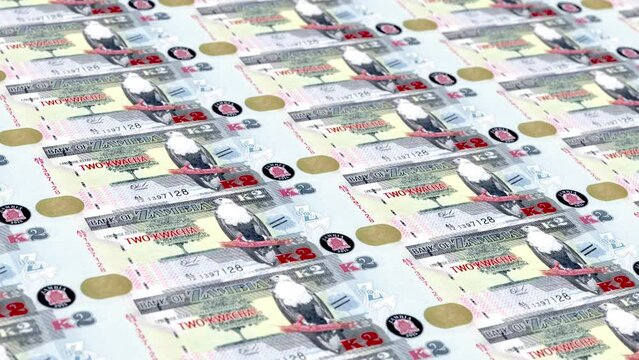 Zambia Zambian Kwacha 2 Banknotes Money Printing House, Printing Two Zambian Kwacha, Printing Press Machine Print out Zambian Kwacha, Being printed by currency press machine 2 Zambian