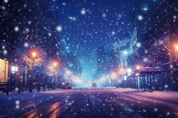 雪の降る街のイメージ02 - obrazy, fototapety, plakaty