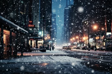 Papier Peint photo Blue nuit 雪の降る街のイメージ05