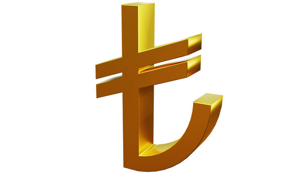 turkish lira coin isolated 3d render, turkish lira symbol isolated, gold Turkish lira icon isolated