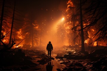 rescuers firefighters extinguish a forest fire