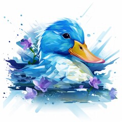 a blue duck with flowers
