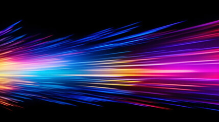 Multicolor neon glow laser beam light lines moving fast, digital, high speed internet, cyberpunk, techonogy backdrop. futuristic abstract background.