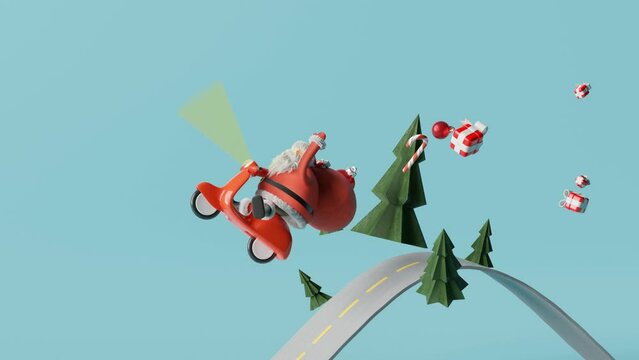 3D Animation footage. Merry Christmas and Happy New Year. Santa clause delivery