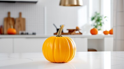 Fall with orange pumpkins and leaves in Modern Kitchen, generative AI   