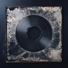 Uneven edges frame on black background, scratches for the design of retro vinyl album cover Generative AI 