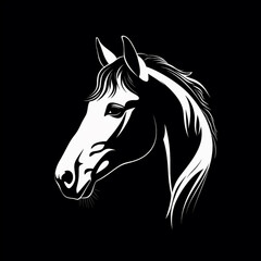 white horse head logo on black background