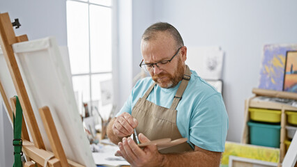 Caucasian man artist drawing at art studio