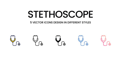 Stethoscope Icon Design in Five style with Editable Stroke. Line, Solid, Flat Line, Duo Tone Color, and Color Gradient Line. Suitable for Web Page, Mobile App, UI, UX and GUI design.