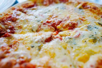 Close-up of cheese pizza. 