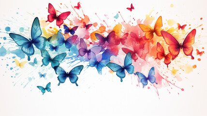 Watercolor painting of colorful butterfly isolated on a white background.