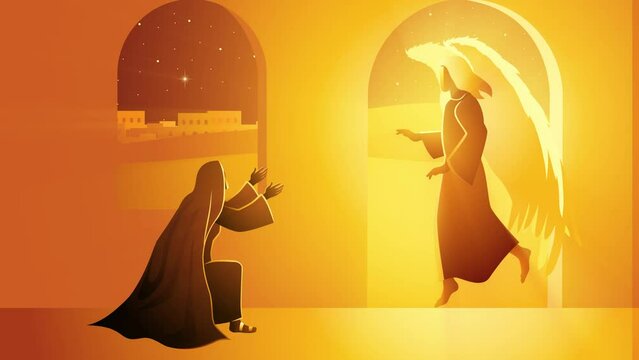 Biblical motion graphics series, Gabriel visits Mary also referred to as the Annunciation to the Blessed Virgin Mary