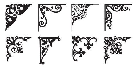 Corner vector icon set. Frame illustration sign collection. Vintage style. Isolated on white background.