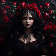 Fototapeta premium portrait of a woman with red roses
