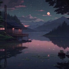 sunset over the lake