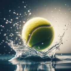 tennis ball on the water splash with simple background