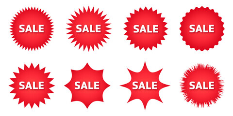 Sale red round label, price sticker, sale sticker, shopping label, tag, discount, special offer, vector