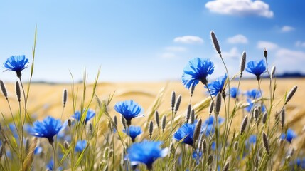 meadow plant blue outdoor idyllic illustration nature field, rural land, sunny spring meadow plant...