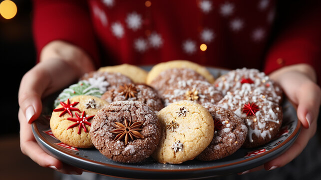 christmas cookies on a plate HD 8K wallpaper Stock Photographic Image 