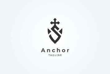 Initial S Anchor logo design. letter S with anchor combination. flat design logo template. vector illustration © Jerry