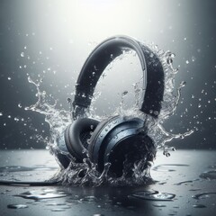 headphones on the water splash 