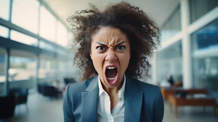 Fotobehang Angered, furious, crazy and mad millennial businesswoman or female office worker © CStock