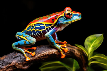 Obraz premium Colorful of red eye tree frog on the branches leaves of tree, close up scene, animal wildlife concept, habitat of frog background.