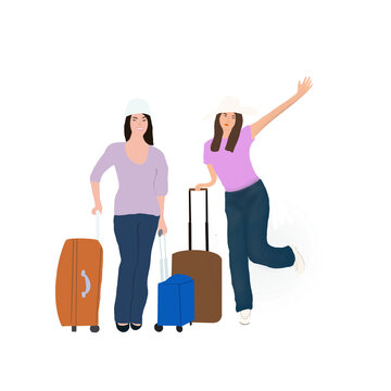 woman with suitcase, tourist travel, vacation concept