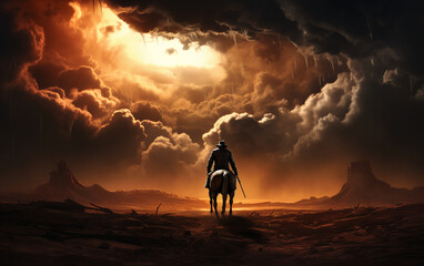 cowboy in a horse tracking a lost horse. AI generative